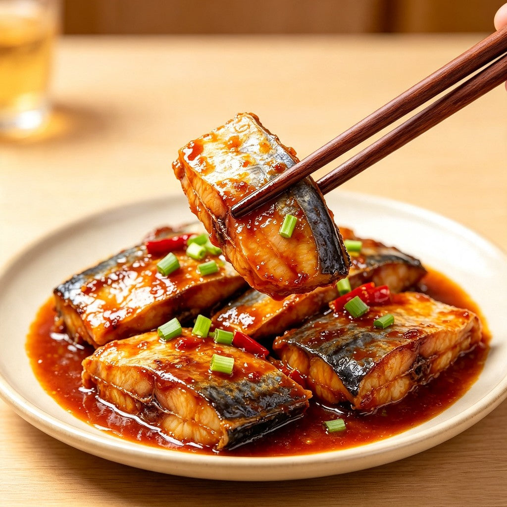 Braised mackerel pieces with ginger and chilli